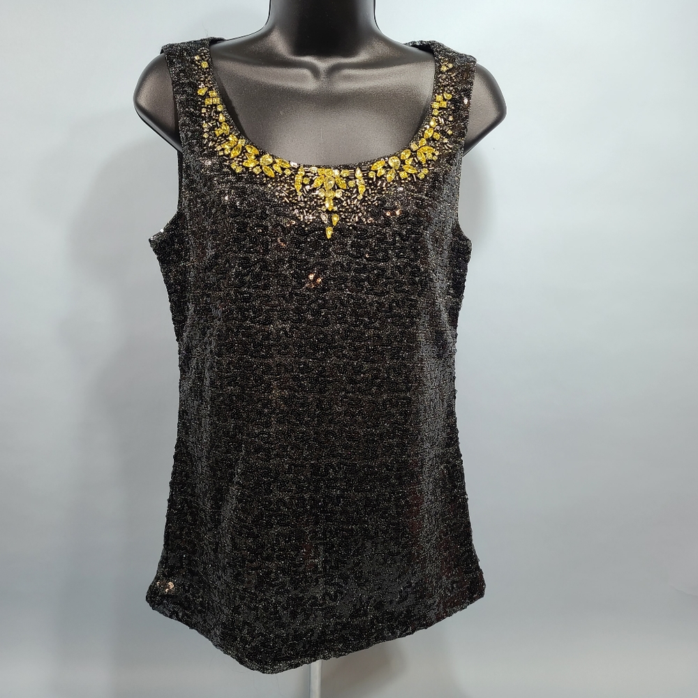 Cashé Black Sequin Tank Top Women's Size Medium (Dead Brand)